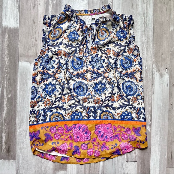 Joie Boho Ruffle Blue & White Paisley Floral Sleeveless Blouse - Picture 2 of 10